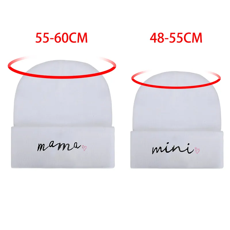 Cute casual embroidered knitted hat for parents and children White image 2