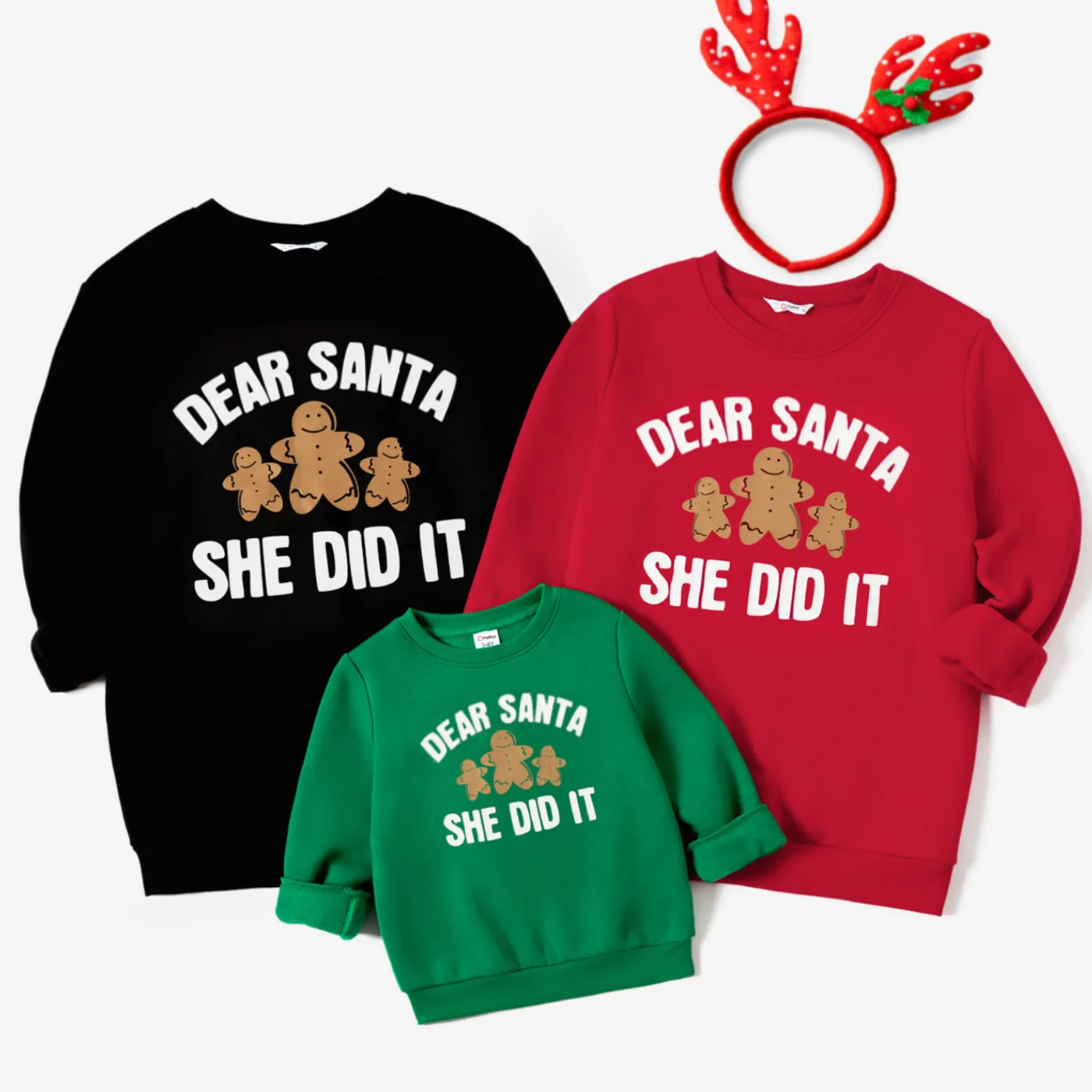 Family Matching Casual Solid Color Biscuit&Letters Print Long Sleeve Tops Multi-color image 2
