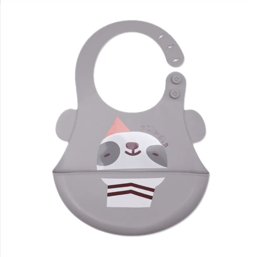 Cartoon Silicone Bib Waterproof 3D Baby Bib Grey