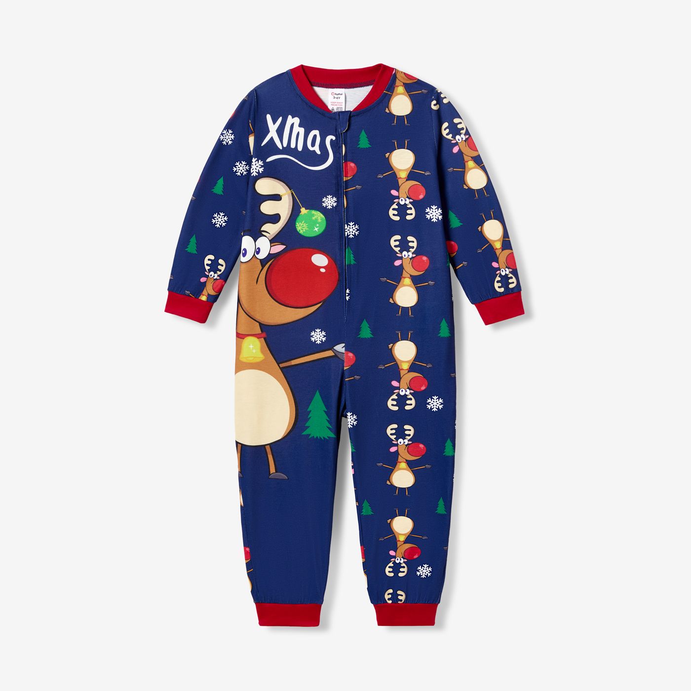 Christmas Family Matching Allover Reindeer Print Zipper Long-sleeve Onesies Pajamas (Flame Resistant)