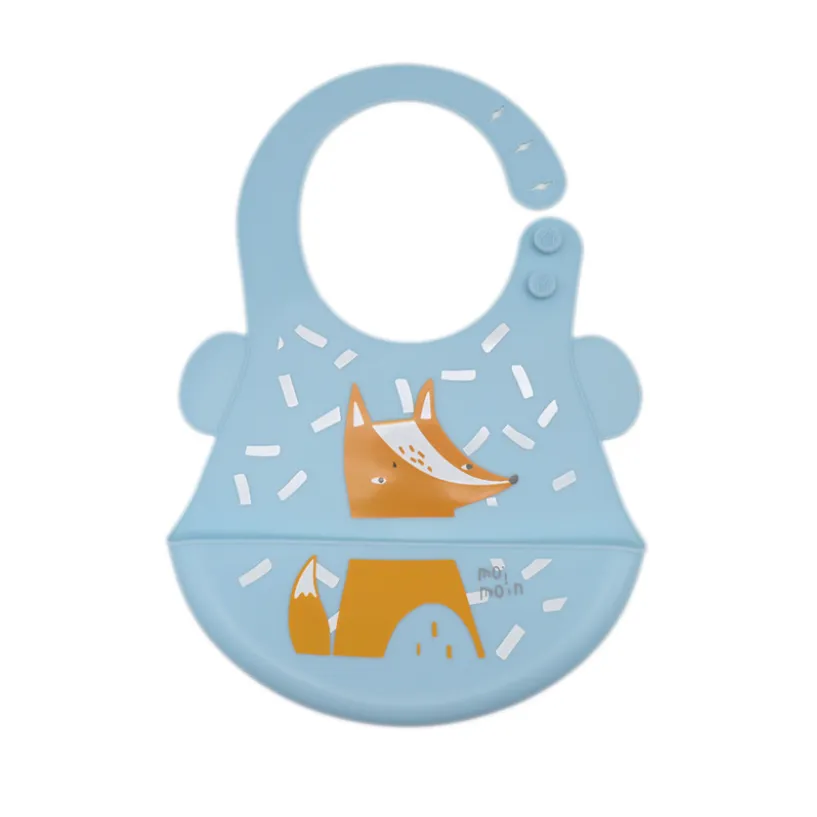 Cartoon Silicone Bib Waterproof 3D Baby Bib Blue big image 1
