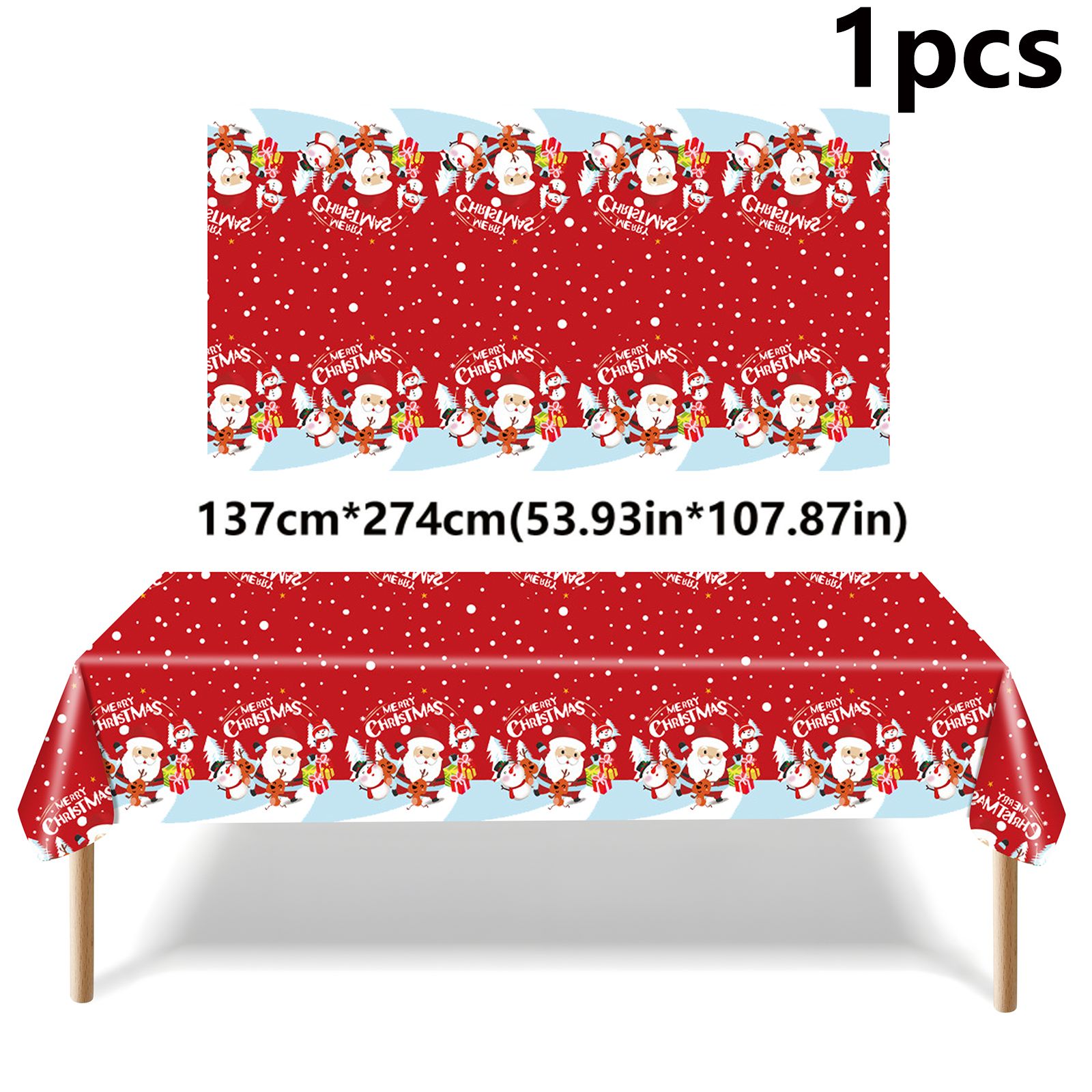 Combo Red Cartoon Santa Claus Themed Holiday Party Decoration Set: Paper Plates, Cups, Tablecloth, C