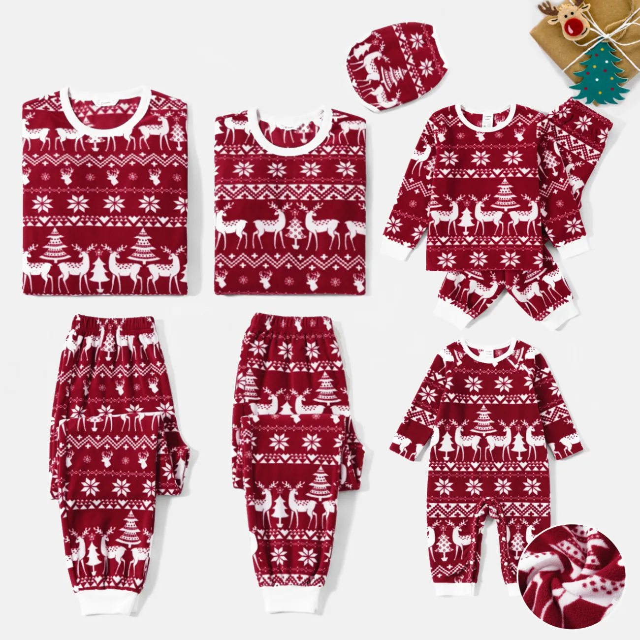 Natal Look de família Manga comprida Conjuntos de roupa para a família Pijamas (Flame Resistant) Borgonha big image 1