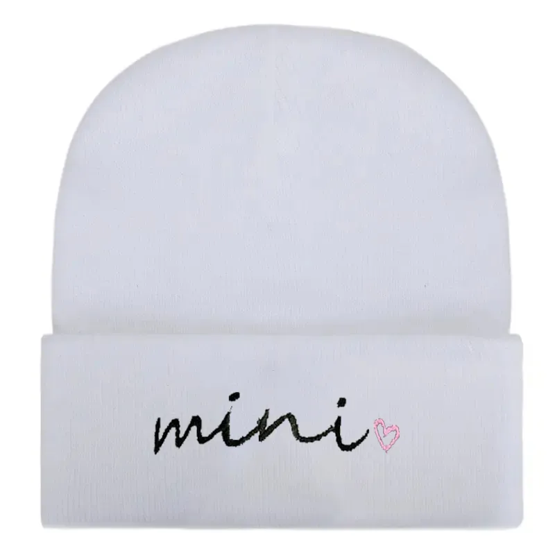 Cute casual embroidered knitted hat for parents and children White image 4