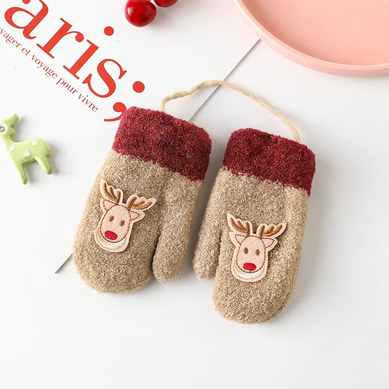 Toddler/kids Childlike Cute cartoon Christmas deer gloves Khaki big image 1