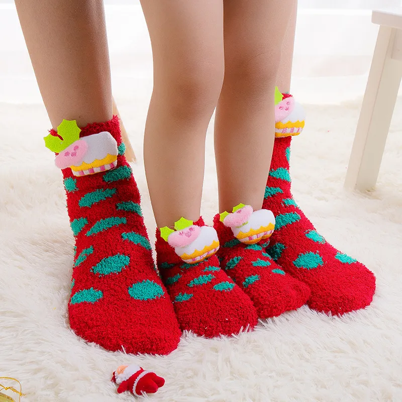 Parent-child Christmas decoration warm socks Green/White/Red big image 1