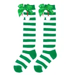 親子風蝴蝶結毛皮球聖誕絲襪 綠白