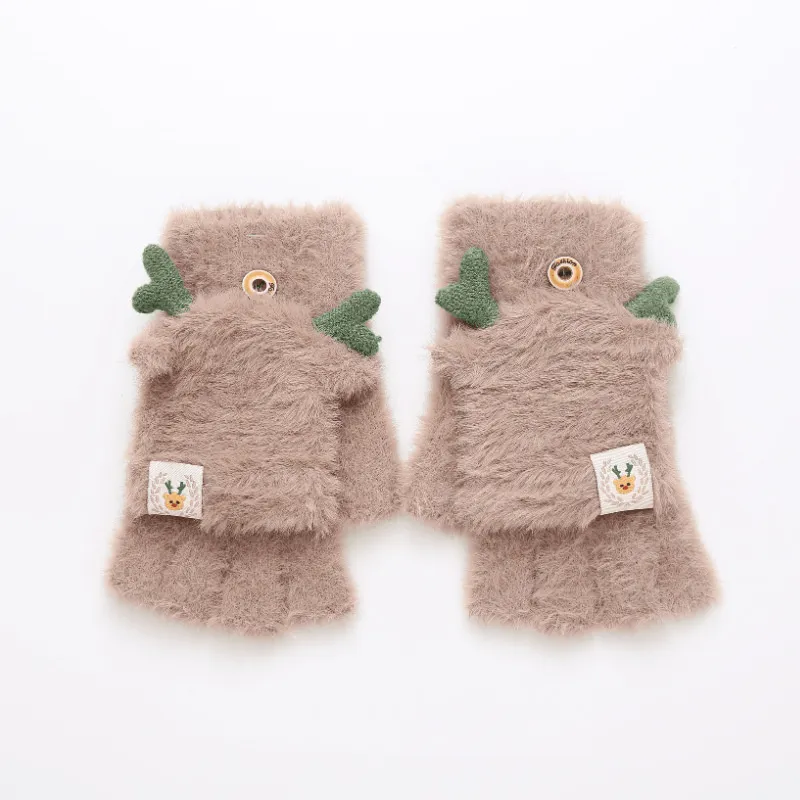 Toddler/kids Cold anti -comfortable cute little deer flipped children's gloves Brown big image 1