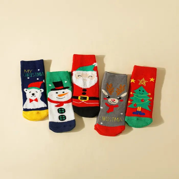 Paquete de 5 Bebé / niño pequeño Infantil Cómodo calcetines de círculo de cabello navideño