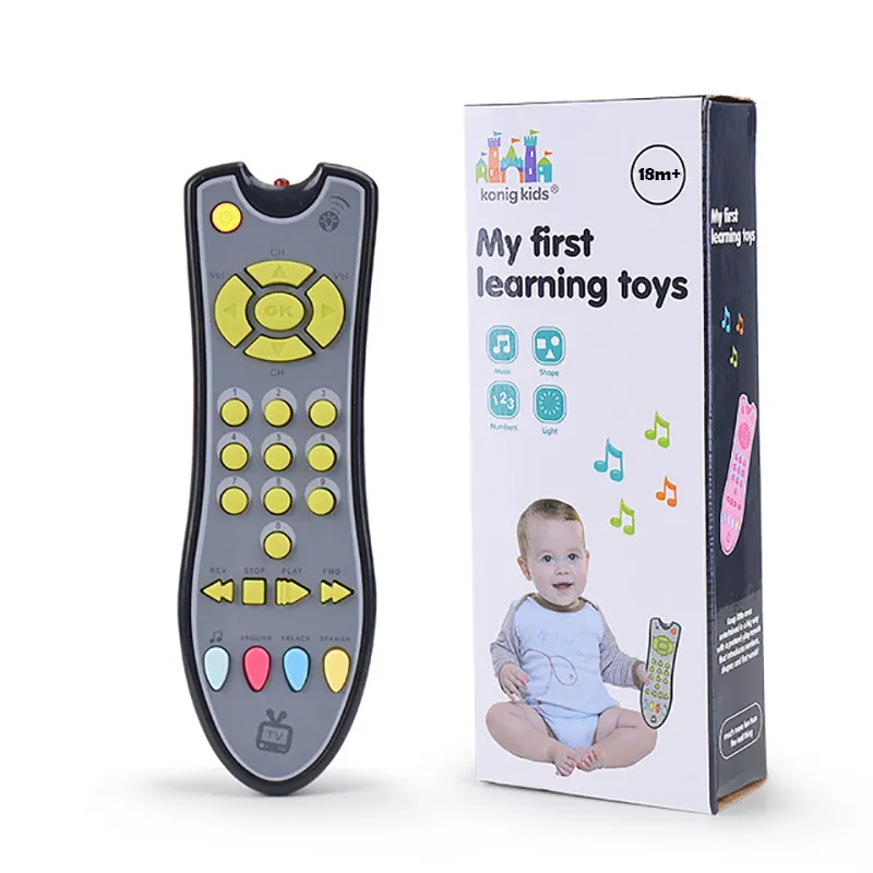 Babysimulation Musical Remote TV Controller Instrument mit Musik Englisch Lernen Fernbedienung Spielzeug frühe Entwicklung pädagogisches kognitives Spielzeug grau big image 1
