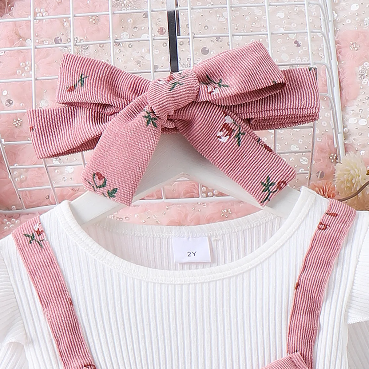 2PCS Toddler Girl Sweet Flutter Sleeve Broken Flower Suit Dress   image 2