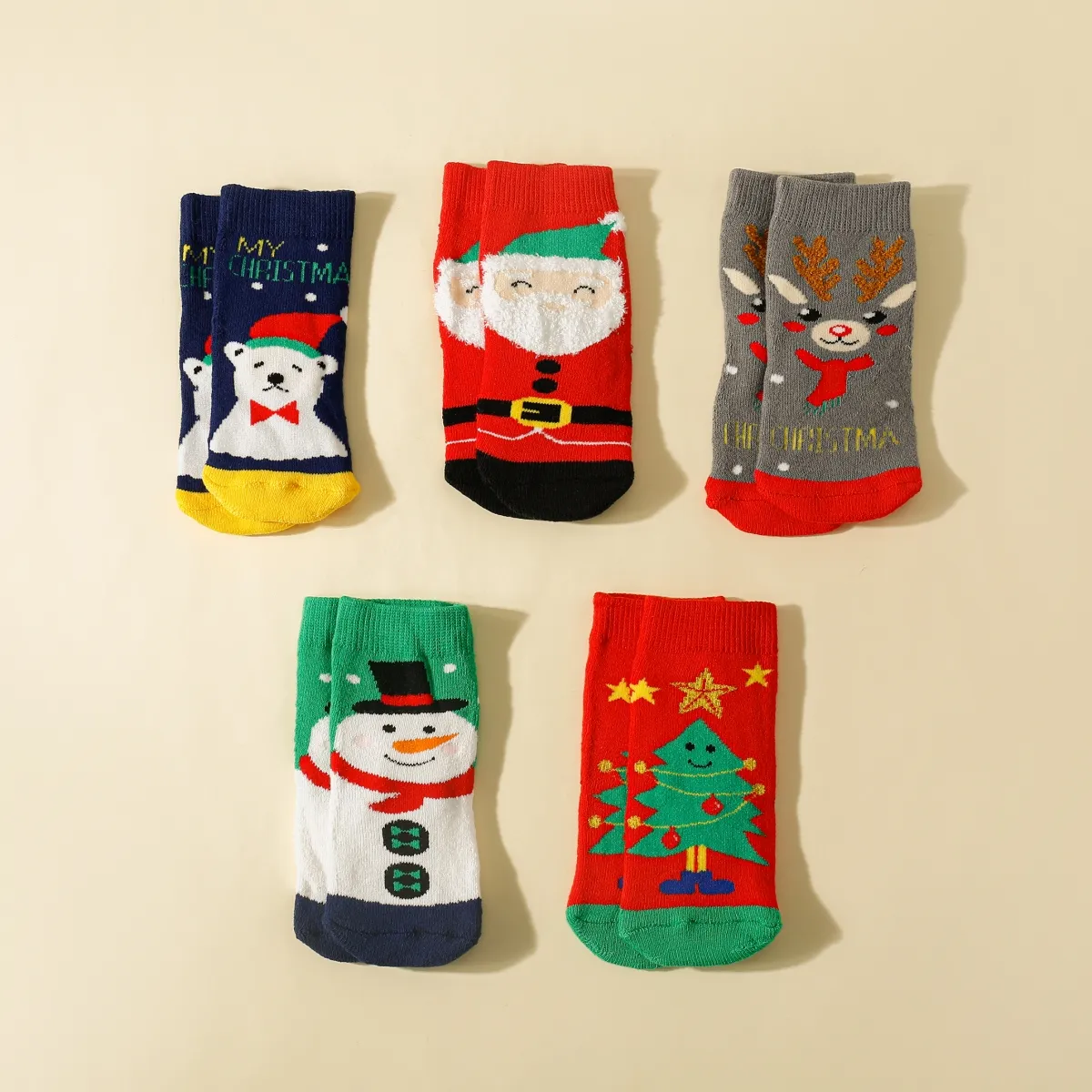 5-pack Baby/toddler Childlike Comfortable Christmas hair circle socks Grey image 2