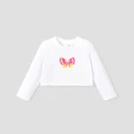 Toddler Girl Double-Breasted Grid Coat / Sweet Animal Butterfly Long Sleeve Tee Blanc