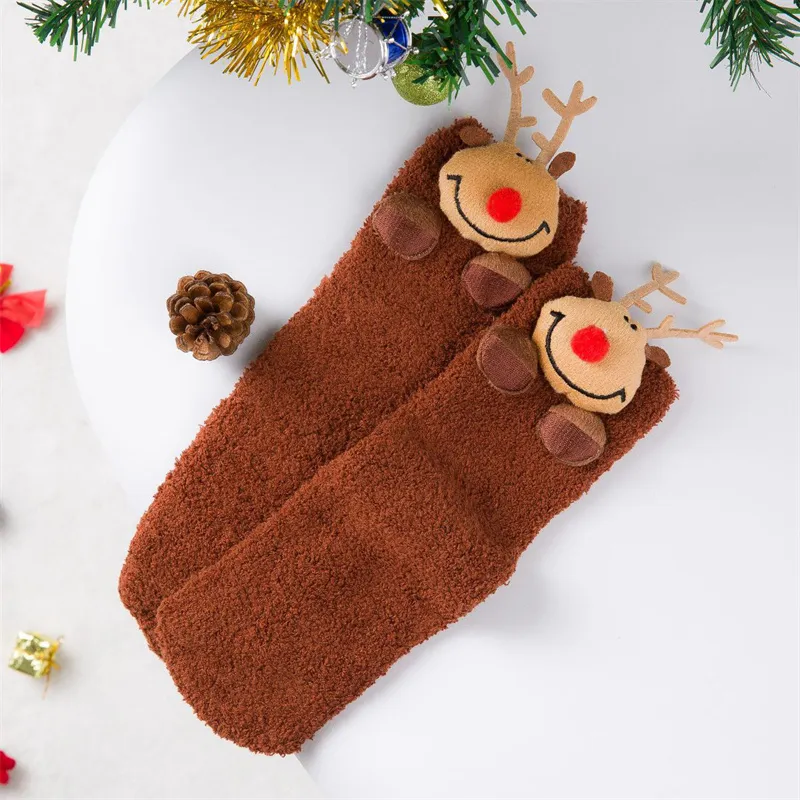 Calcetines cálidos de decoración navideña para padres e hijos Café big image 1