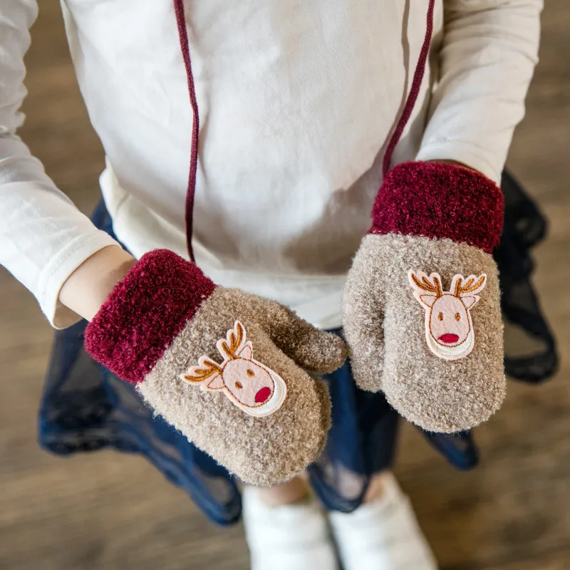 Toddler/kids Childlike Cute cartoon Christmas deer gloves Khaki image 2