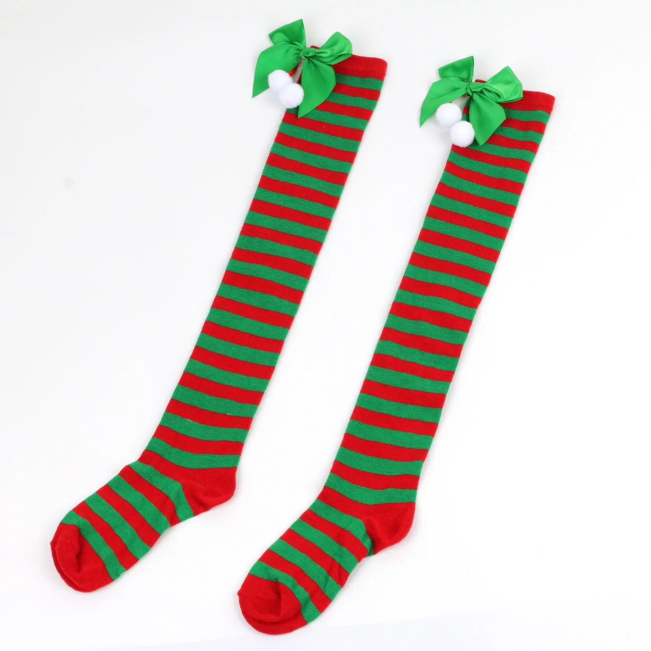 Parent-child style bow-knot fur ball Christmas stockings Green/White/Red big image 1