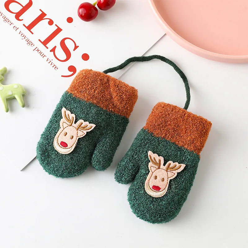 Toddler/kids Childlike Cute cartoon Christmas deer gloves Green