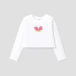 Kid Girl Sweet Butterfly Long Sleeve T-shirt / Denim Flared Jeans  White