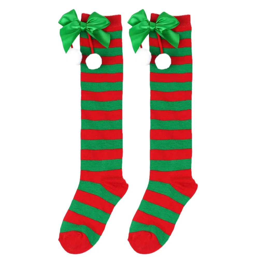 Parent-child style bow-knot fur ball Christmas stockings Green/White/Red big image 1