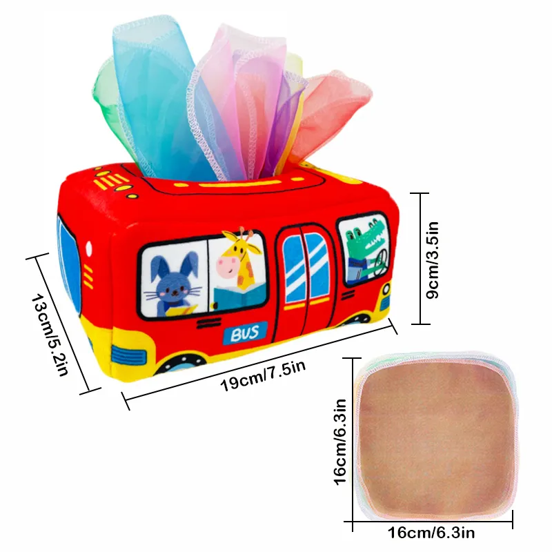 Tear-Proof Baby Tissue Box Paper Towel Toy with Random Color Silk Scarves - Early Education Exercise Toy, Perfect for Baby on Christmas Red image 3