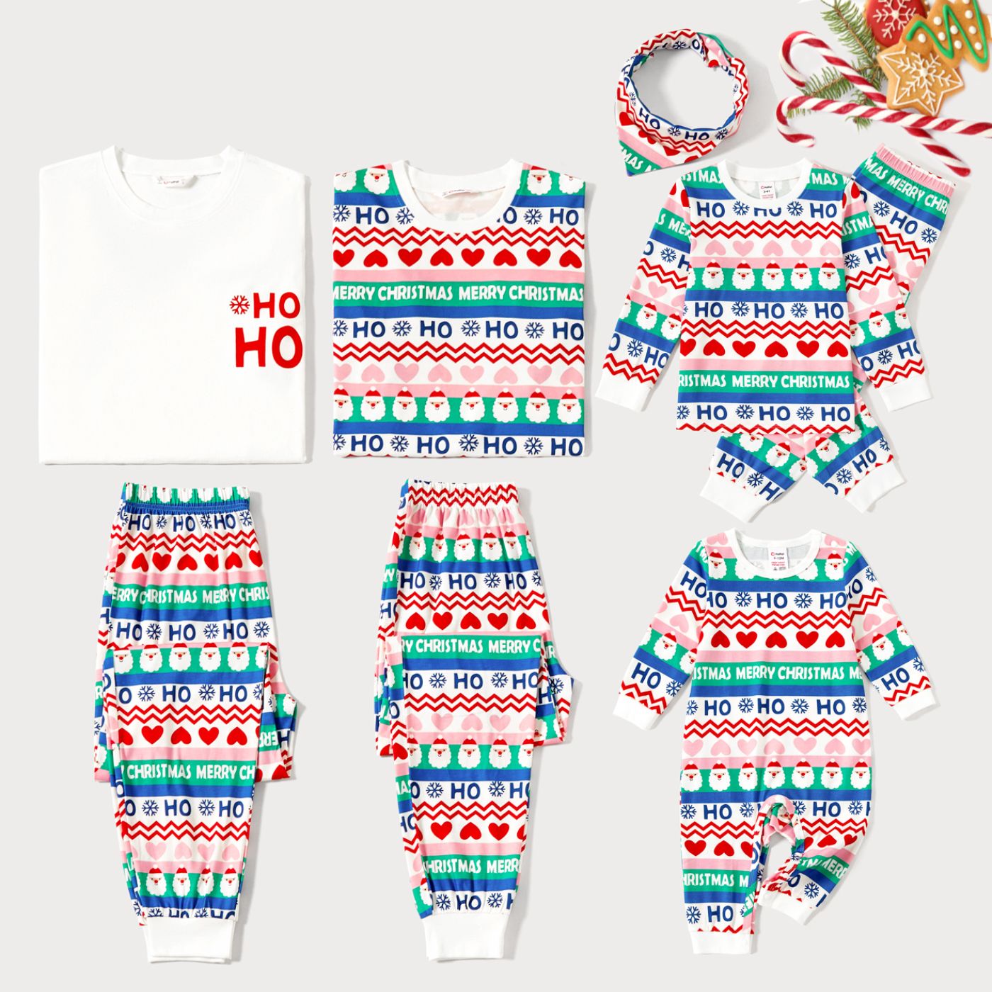 Christmas Family Matching Colorful Santa&Love All-over Print Naia Long-sleeve Pajamas Sets (Flame Resistant)