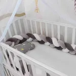 Crystal Velvet Braided Bumper with Anti-collision Design for Baby Bed Dark Grey