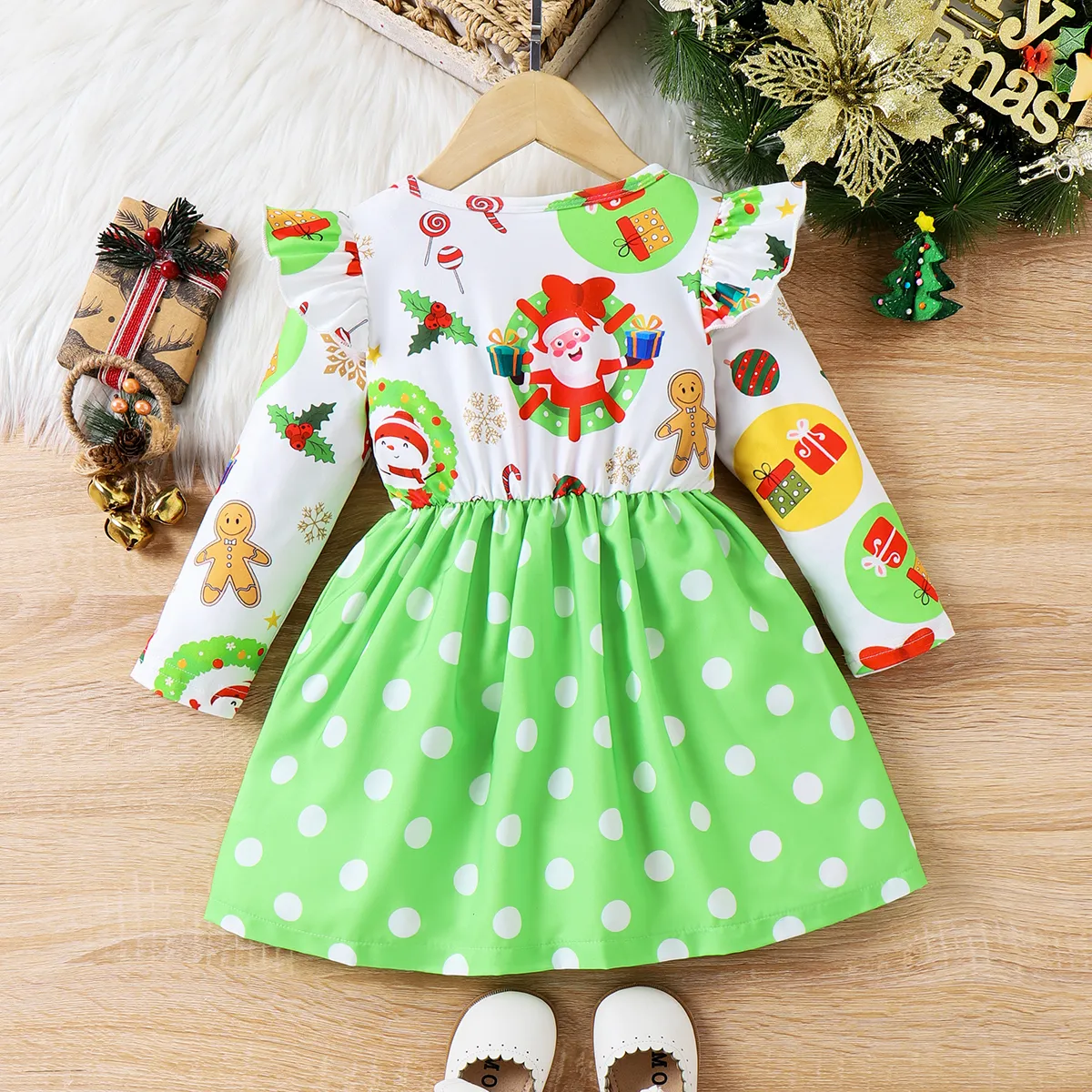 Toddler Girl Christmas Flutter Sleeves Dress   image 2