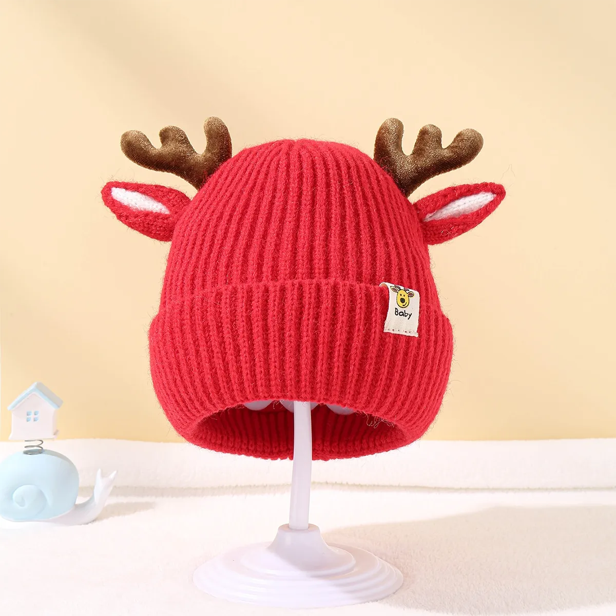Noël des enfants Petit cerf Chapeau à tricoter Rouge big image 1
