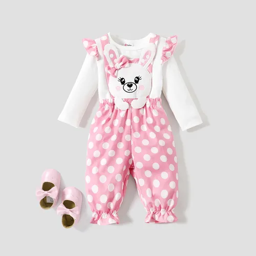 2PCS Baby Girl Polka Dot Sweet Top/ Jumpsuit Set