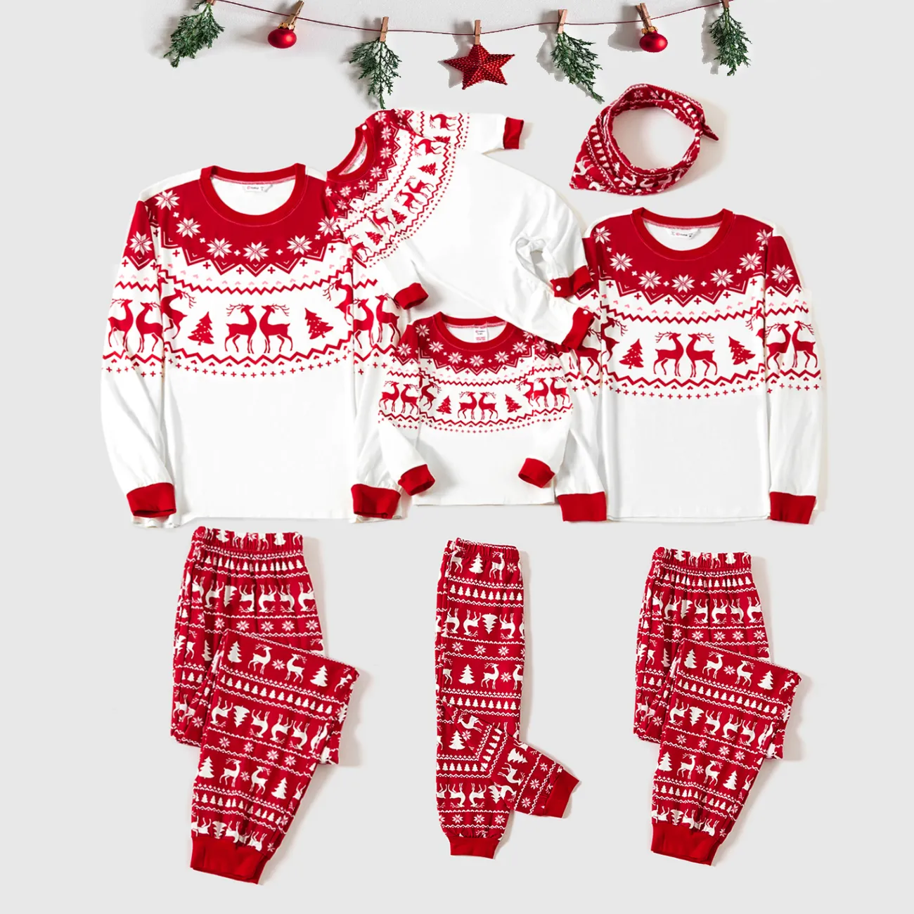 Noël Look Familial Manches longues Tenues de famille assorties Pyjamas (Flame Resistant) Rouge big image 1