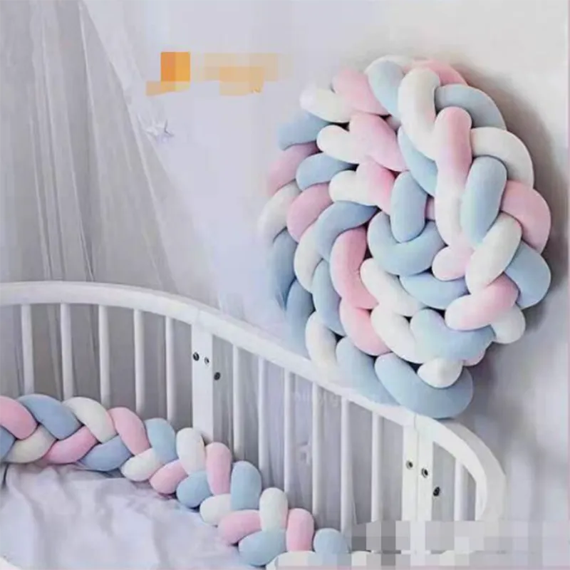 Crystal Velvet Braided Bumper with Anti-collision Design for Baby Bed BLUEWHITE