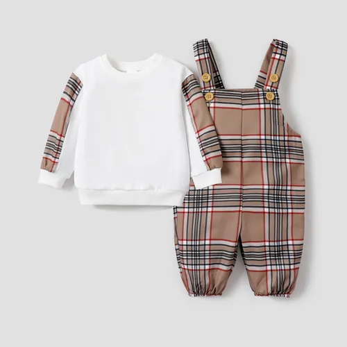 2PCS Baby Boy Grid/Houndstooth Casual Top/Camisole Pants Set 