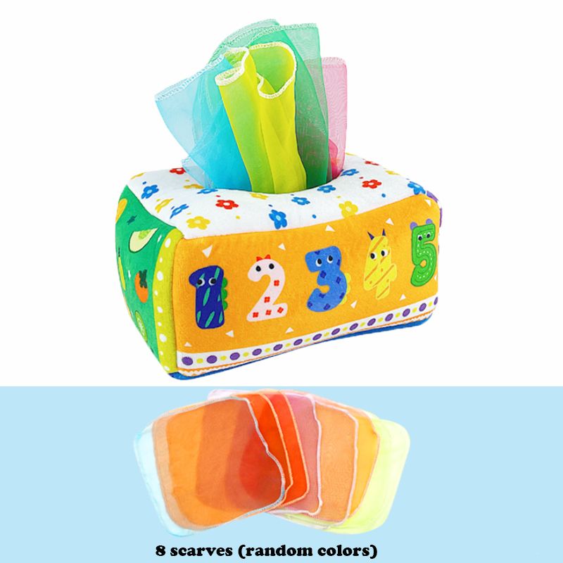Tear-Proof Baby Tissue Box Paper Towel Toy With Random Color Silk Scarves - Early Education Exercise Toy, Perfect For Baby On Christmas