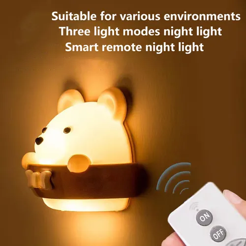 Creative Rechargeable Teddy Bear LED Night Light with Remote Control for Bedroom