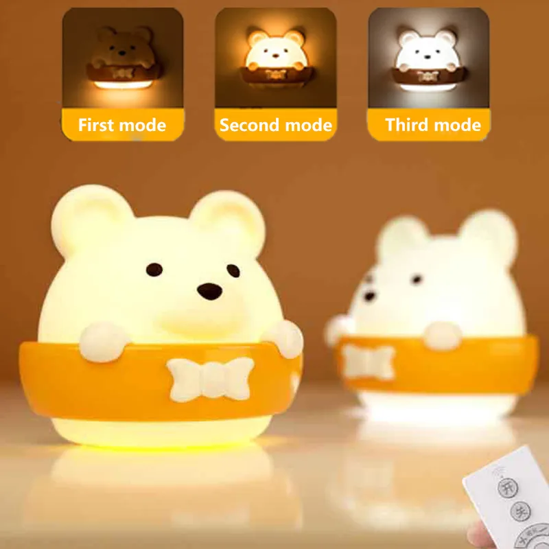 Creative Rechargeable Teddy Bear LED Night Light with Remote Control for Bedroom  big image 1