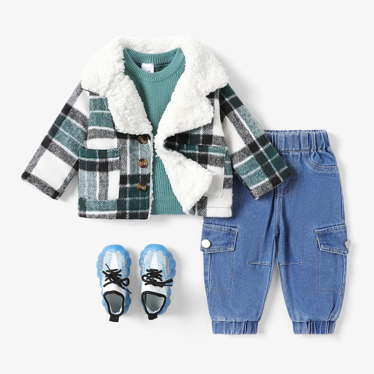 Baby/Kid Girl/Boy Childlike Einfarbiger Mantel/Jeans/Pullover/Schuhe dunkelgrün big image 1