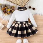  3PCS Boy Girl Sweet Long Sleeve Top/Grid Houndstooth Dress/Scarf Set  image 2