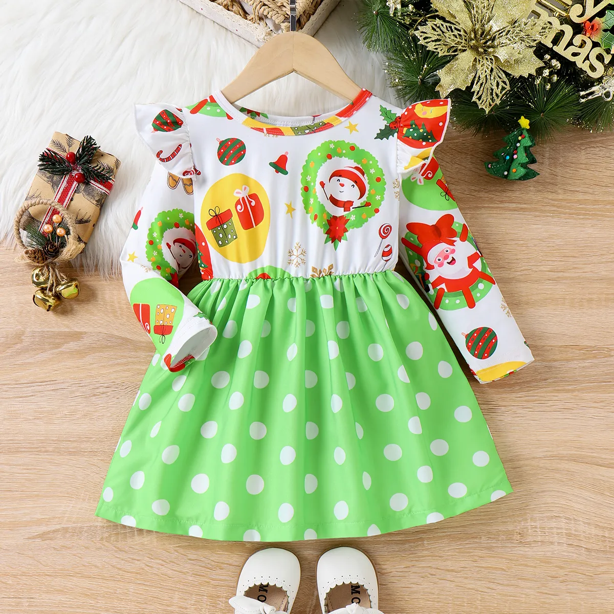 Toddler Girl Christmas Flutter Sleeves Dress