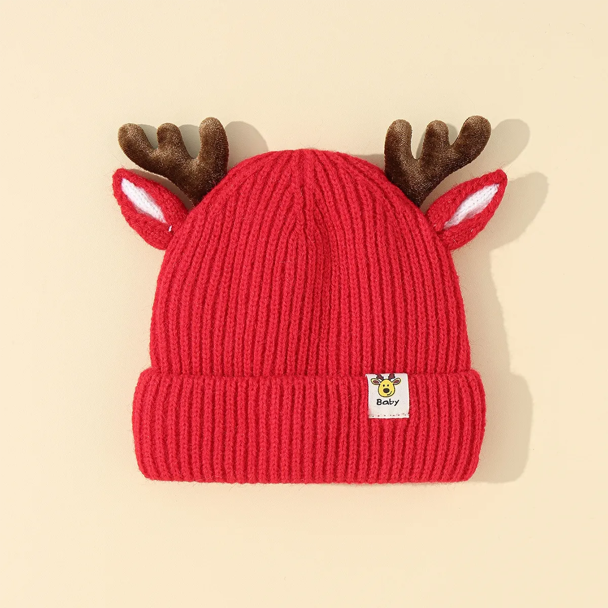 Children's Christmas Little Deer Knitting Hat Red big image 1