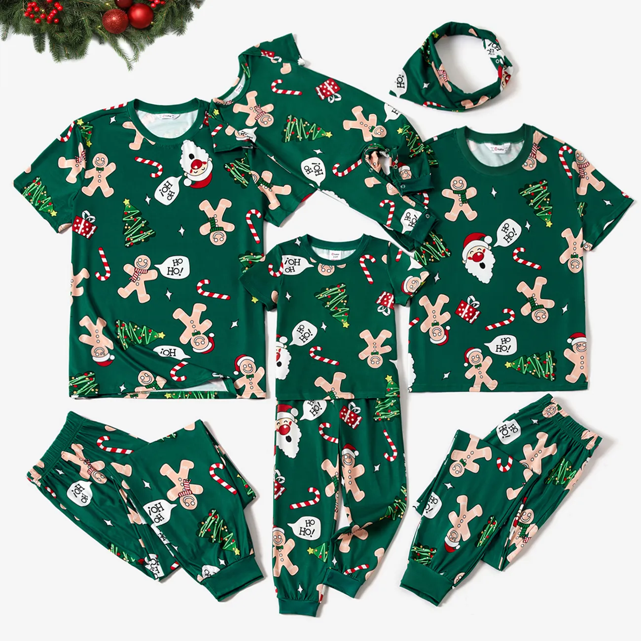 Natal Look de família Manga comprida Conjuntos de roupa para a família Pijamas (Flame Resistant) Verde big image 1