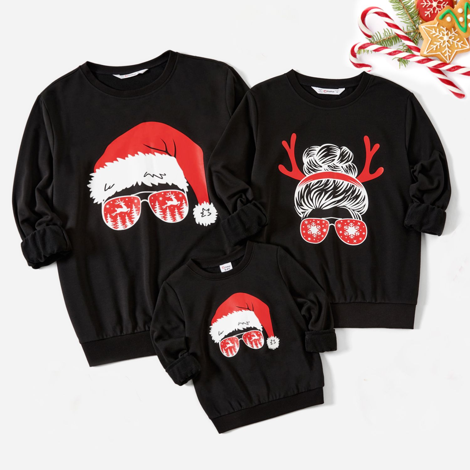 

Christmas Family Matching Solid Color Character Print Long Sleeve Tops