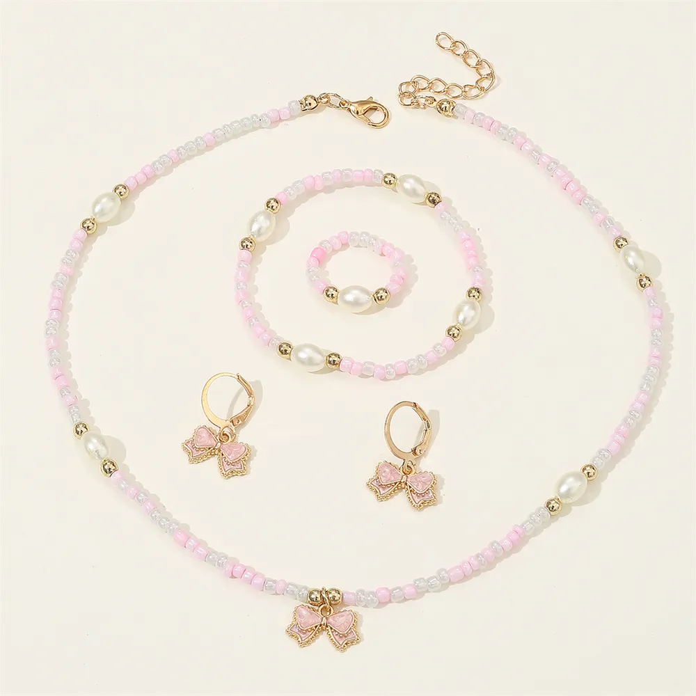 

Kids Pearl jewelry set, including necklace, bracelet, ring, earrings for Girl