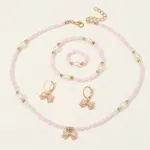 Kids Pearl jewelry set,  including necklace, bracelet, ring, earrings for Girl Pink