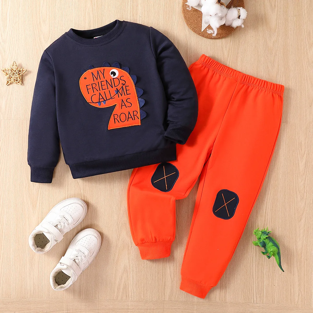 2pcs Toddler Boy Childlike Dinosaur Pattern Set  big image 1