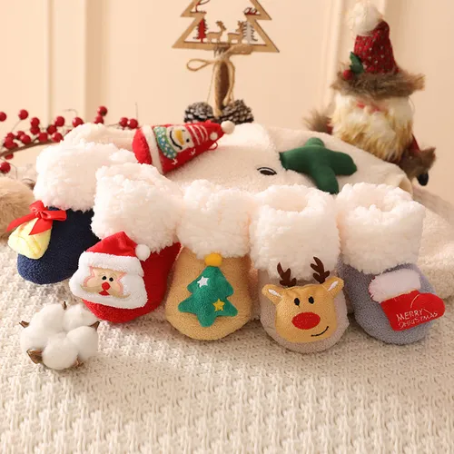 Calcetines de Navidad para bebés, calcetines de piso de terciopelo coral engrosado cálido de invierno