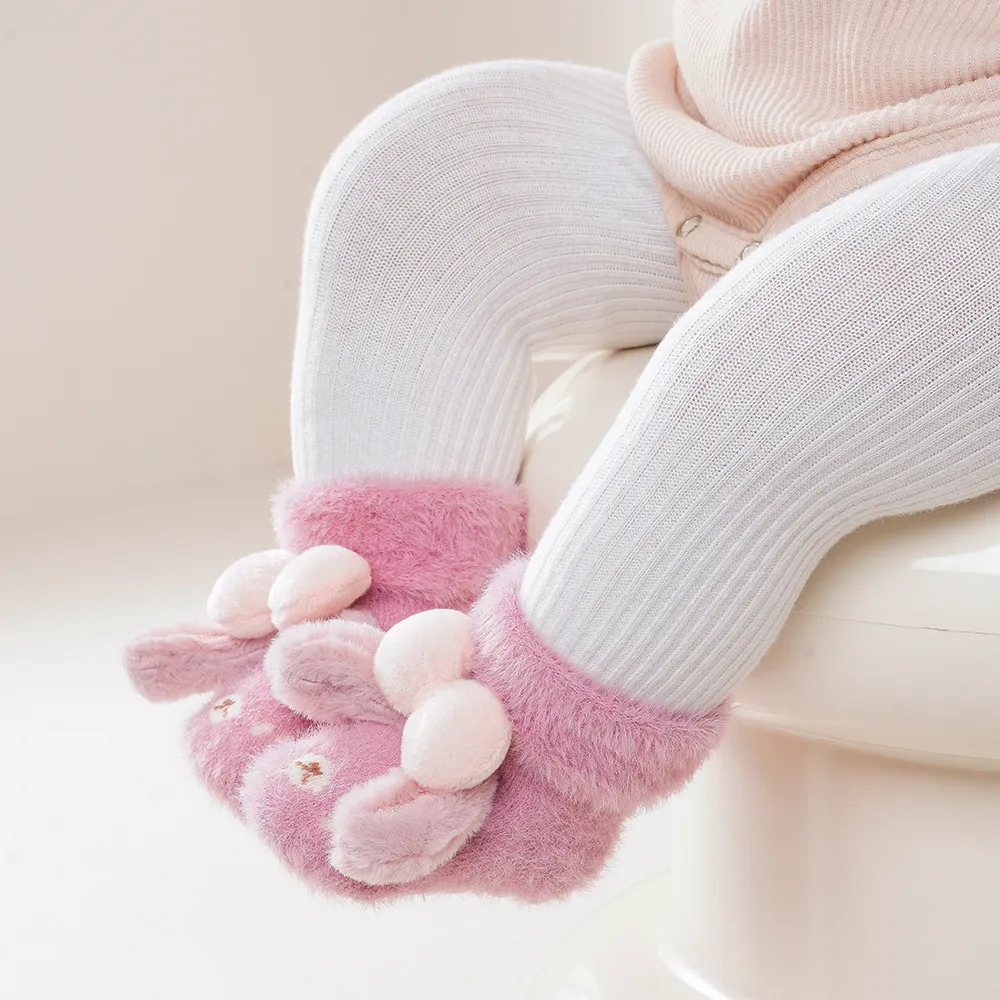Baby's velvet warm cartoon doll dot socks Hot Pink big image 1