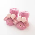 Baby's velvet warm cartoon doll dot socks Hot Pink