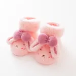 Baby's velvet warm cartoon doll dot socks Pink