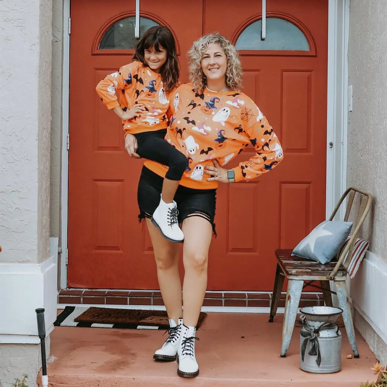 Halloween Allover Ghost Print Orange Long-sleeve Sweatshirts for Mom and Me Orange big image 1