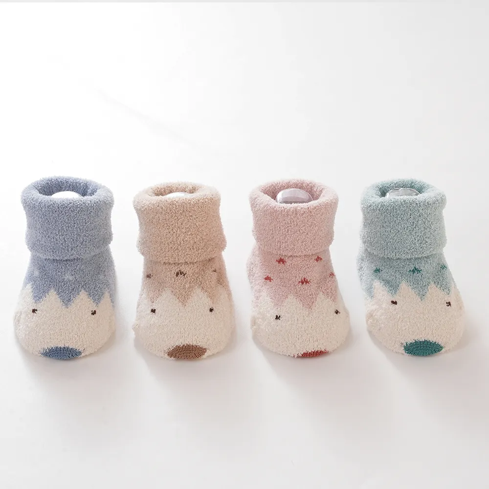 Baby Childlike Soft coral fleece dotted thermal socks,Cute shape of cartoon hedgehog group Pink image 3